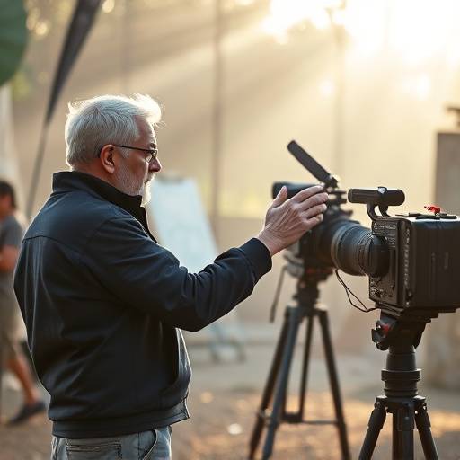 Un réalisateur donnant des instructions à un acteur sur un plateau de tournage